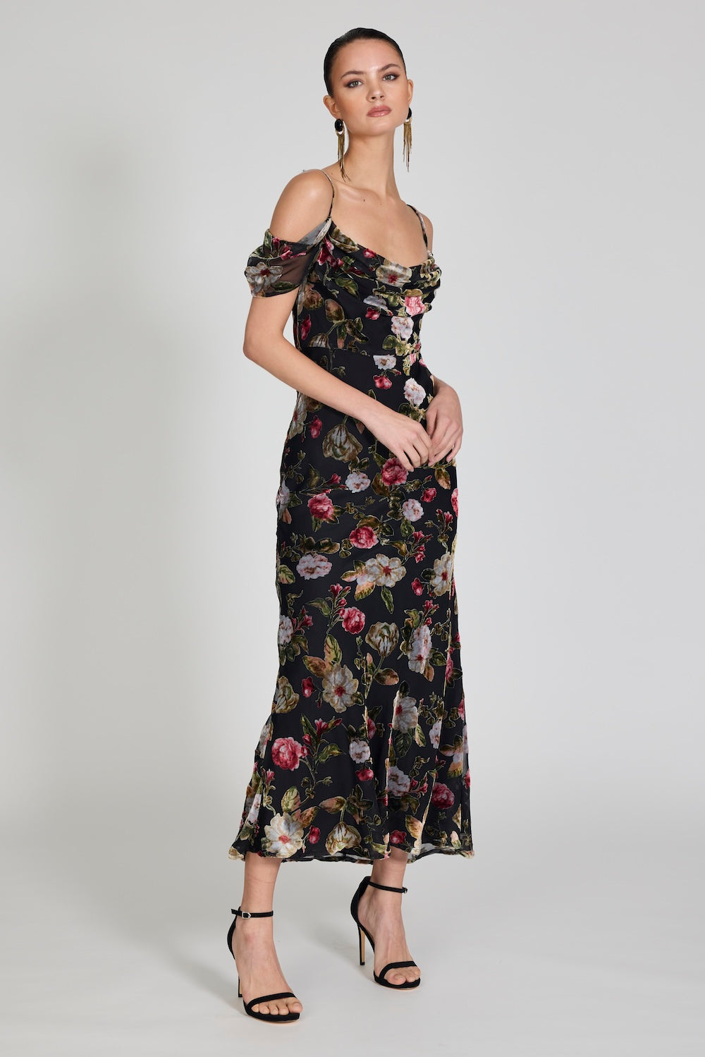 Romance Machessa Draped Sleeve Dress in Black Rose