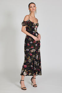 Romance Machessa Draped Sleeve Dress in Black Rose