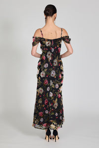 Romance Machessa Draped Sleeve Dress in Black Rose
