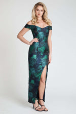 Romance Vaelrie Off The Shoulder Maxi in Emerald Navy
