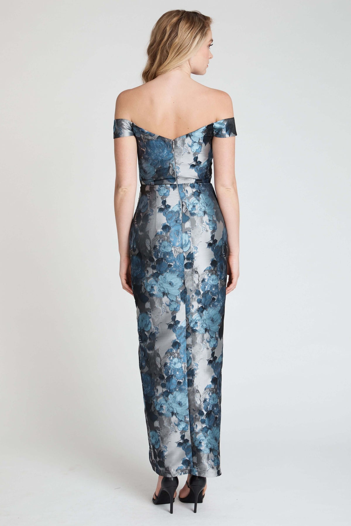 Romance Vaelrie Off The Shoulder Maxi in Silver Blue