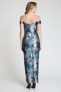 Romance Vaelrie Off The Shoulder Maxi in Silver Blue