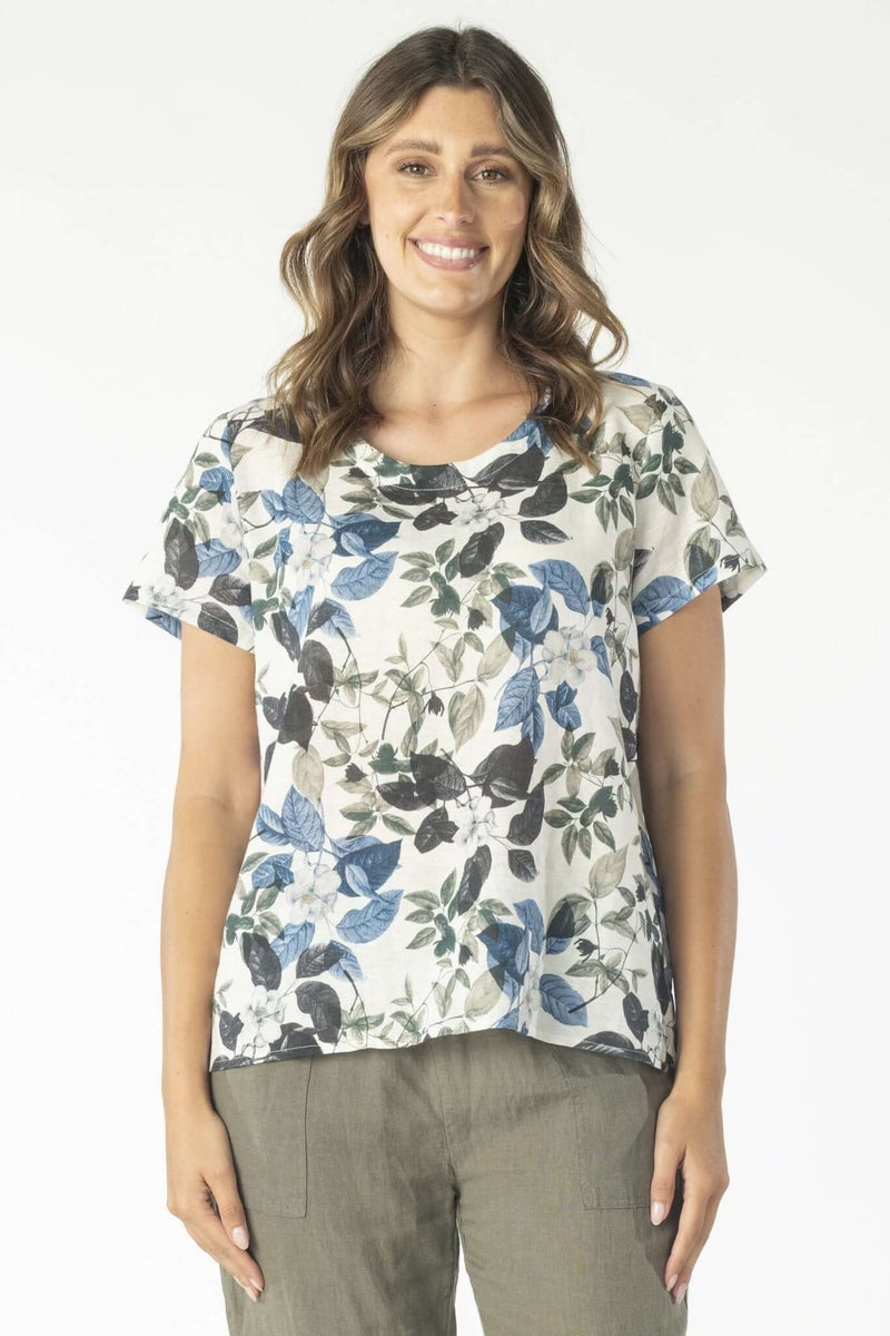 Maglia Linen Top in Blue Floral