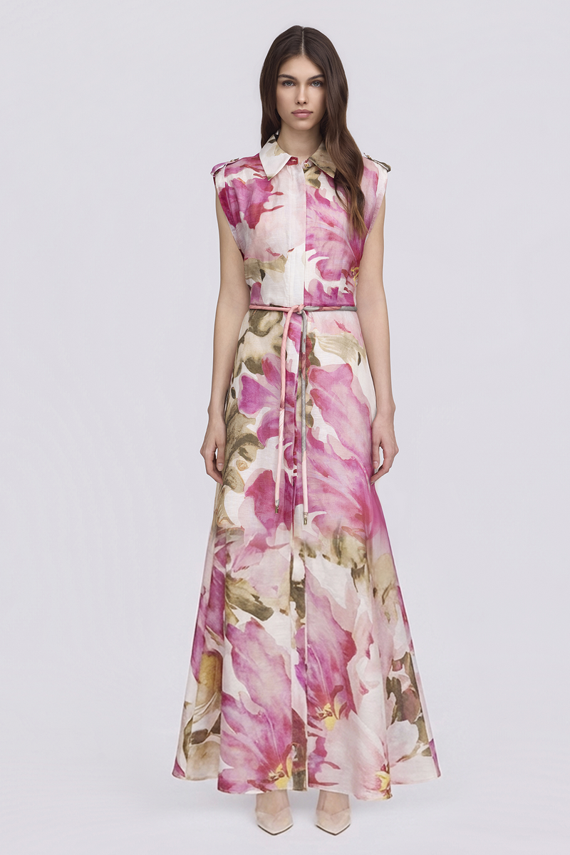 Sofia Irina DANA Maxi Dress in Pink Olive Floral