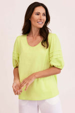 See Saw Puff Sleeve Top in Pine Lime