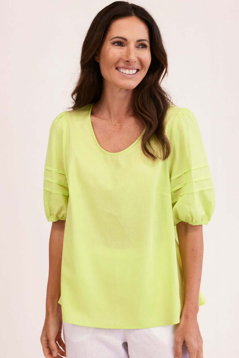 See Saw Puff Sleeve Top in Pine Lime