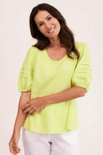 See Saw Puff Sleeve Top in Pine Lime