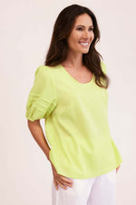 See Saw Puff Sleeve Top in Pine Lime