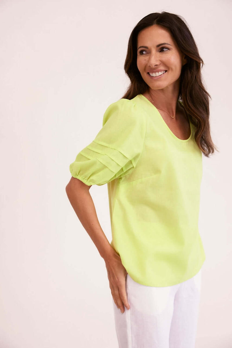 See Saw Puff Sleeve Top in Pine Lime