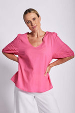 See Saw Puff Sleeve Top in Shocking Pink