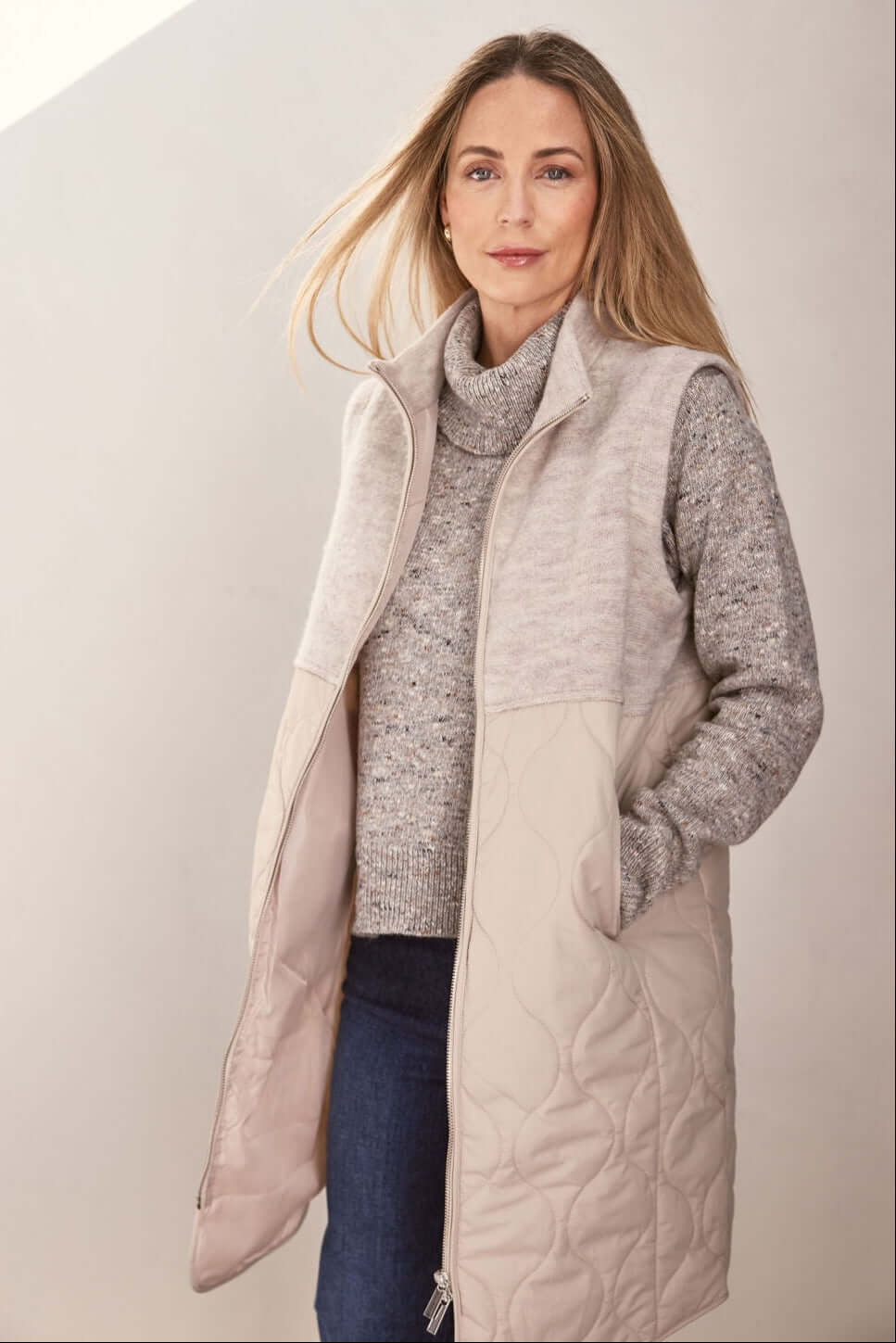 See Saw Boiled Wool Quilted Vest in Natural