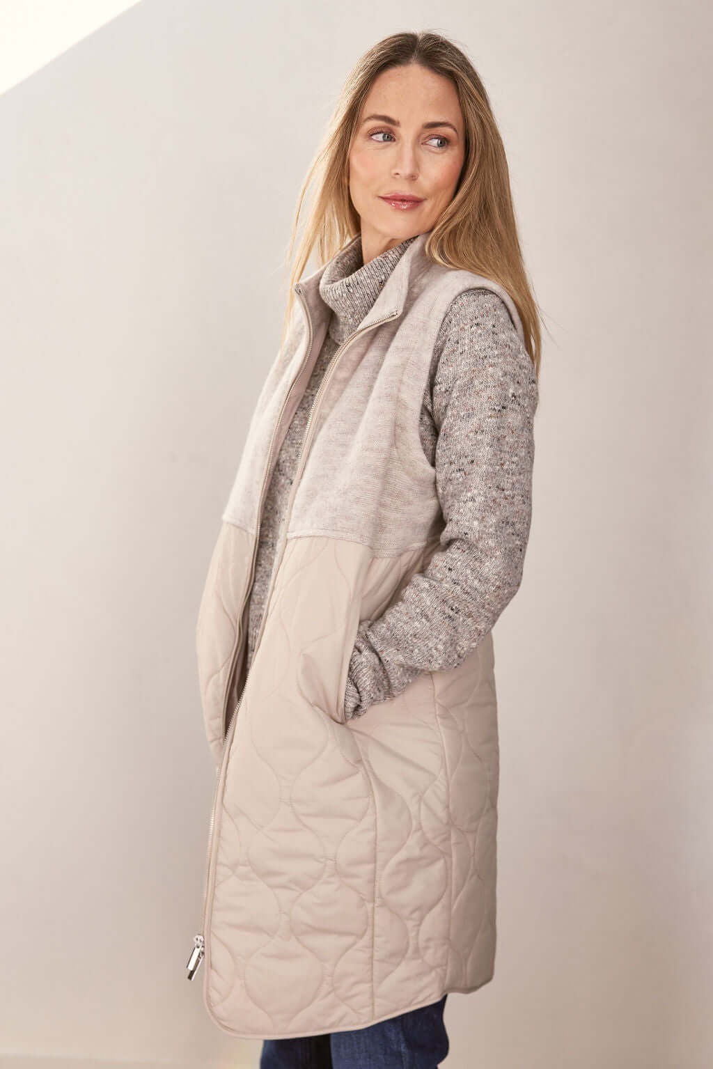 See Saw Boiled Wool Quilted Vest in Natural