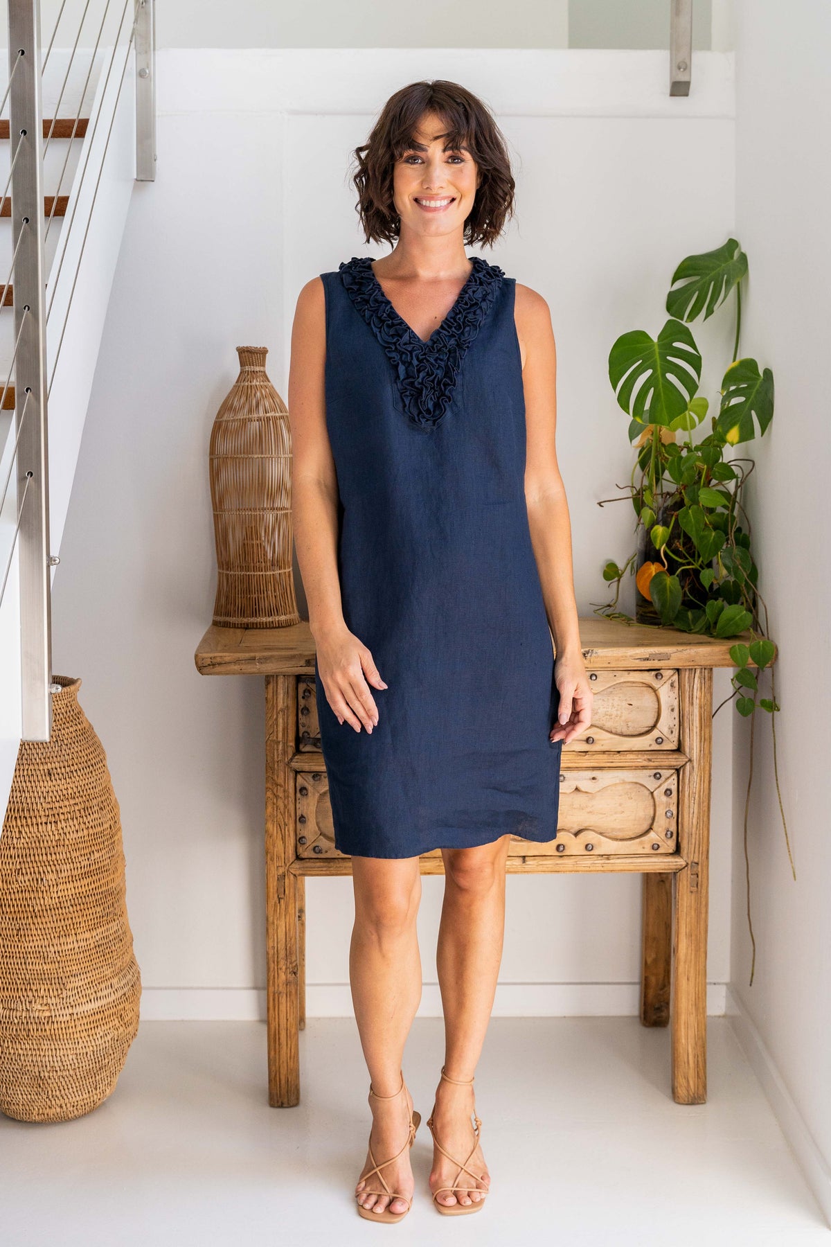 See Saw Ruffle Front Dress in Navy