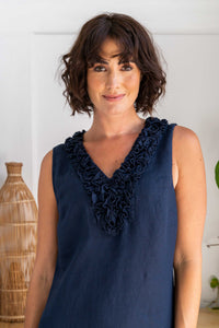 See Saw Ruffle Front Dress in Navy