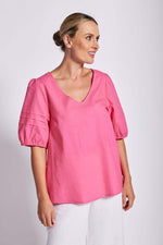 See Saw Puff Sleeve Top in Shocking Pink