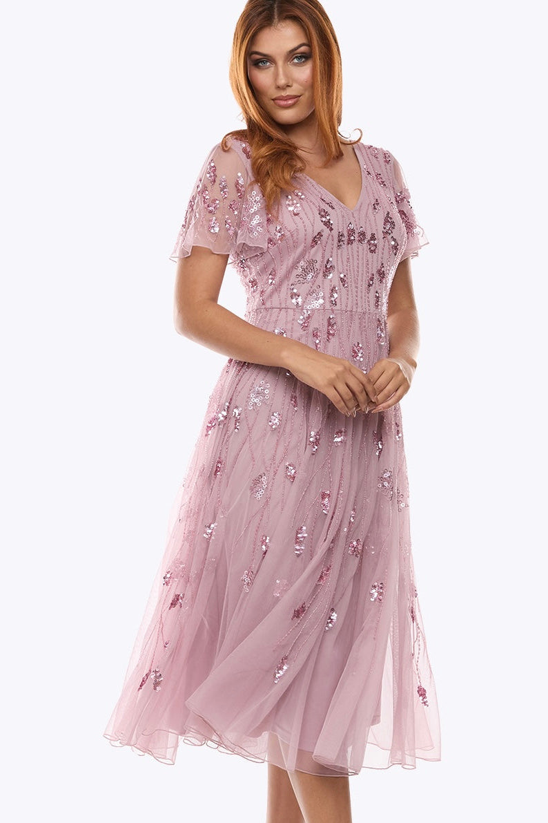 Zaliea Beaded Dress in Rose Z0393