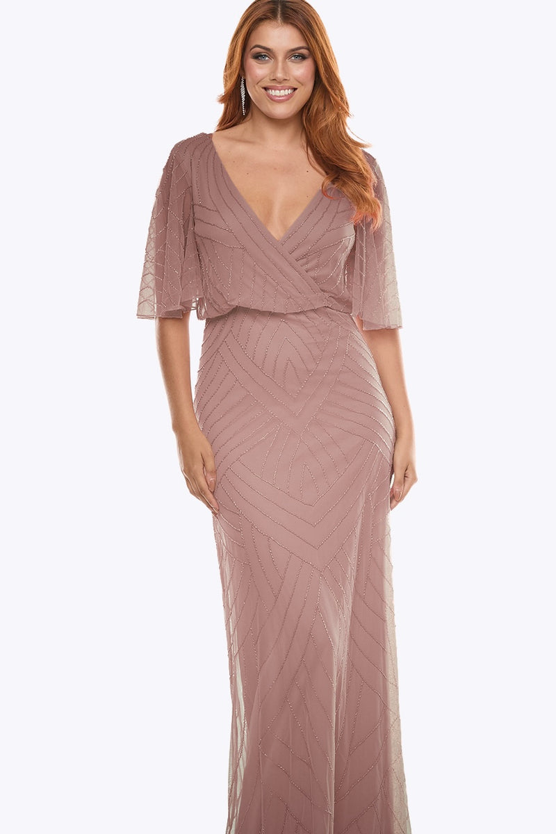 Zaliea Delicately Beaded Gown in Tea Rose Z0443