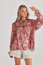 Talisman Drifter Top in Tan Rose Garden