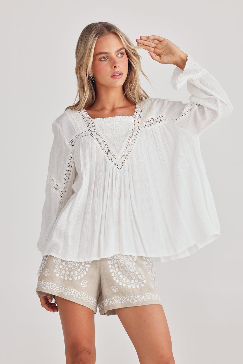 Talisman Exhale Blouse in Off White Dobby