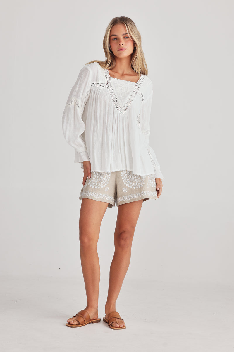 Talisman Exhale Blouse in Off White Dobby