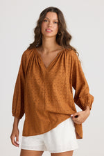 Talisman Isla Blouse in Tan Broderie