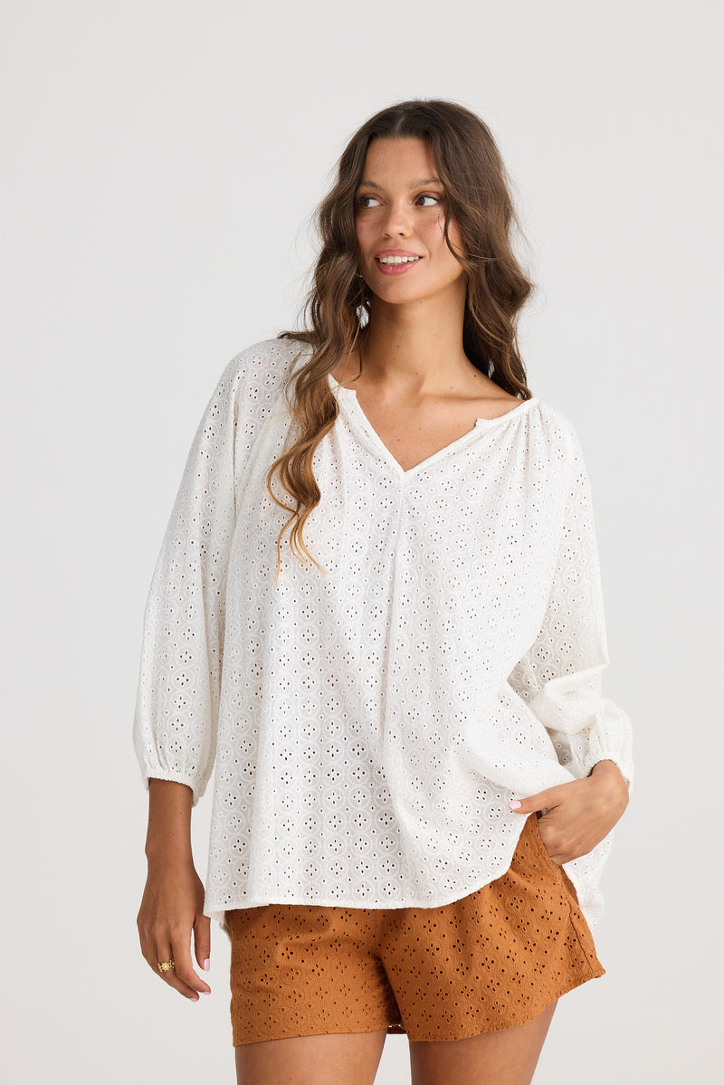 Talisman Isla Blouse in White Broderie