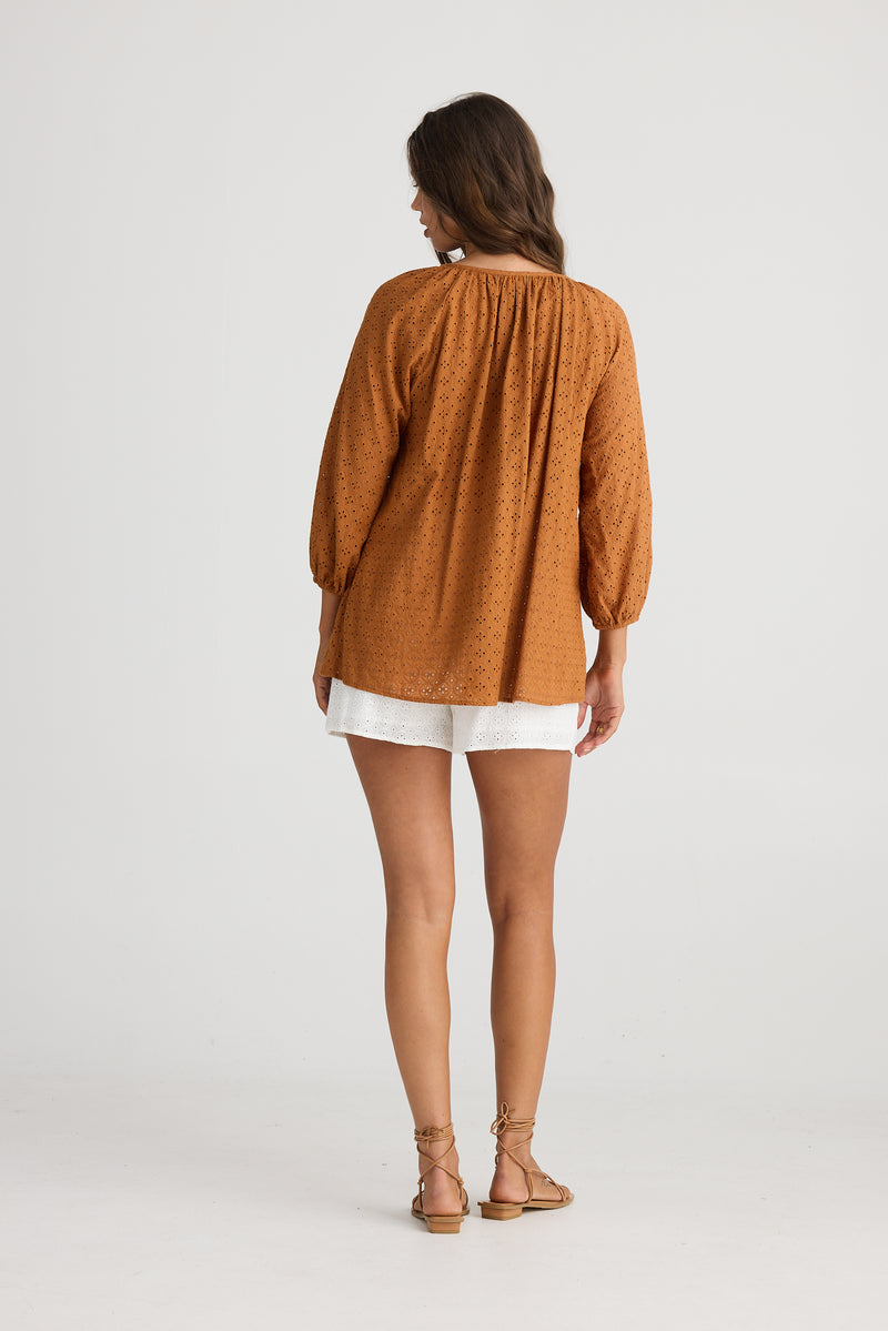 Talisman Isla Blouse in Tan Broderie