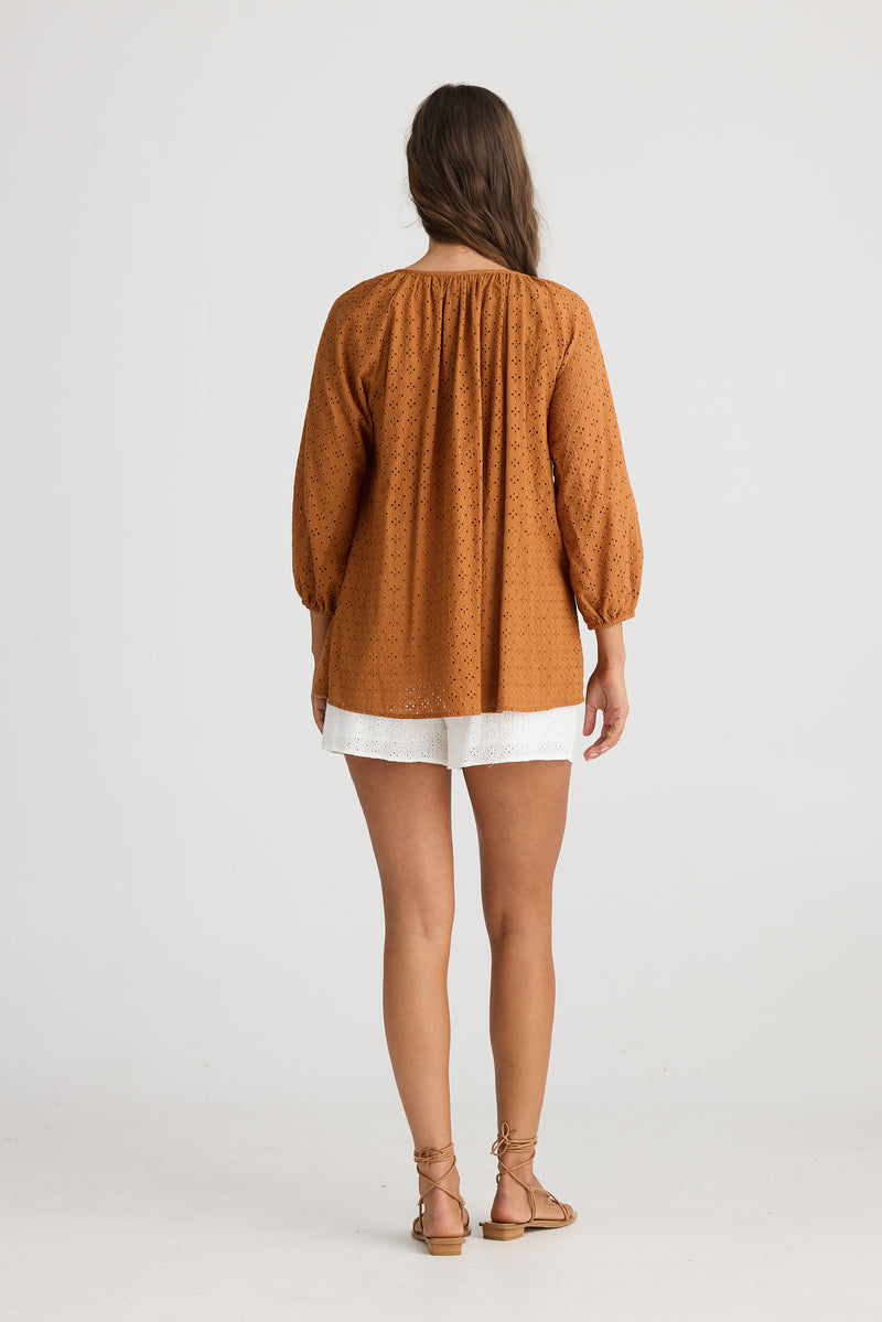 Talisman Isla Blouse in Tan Broderie