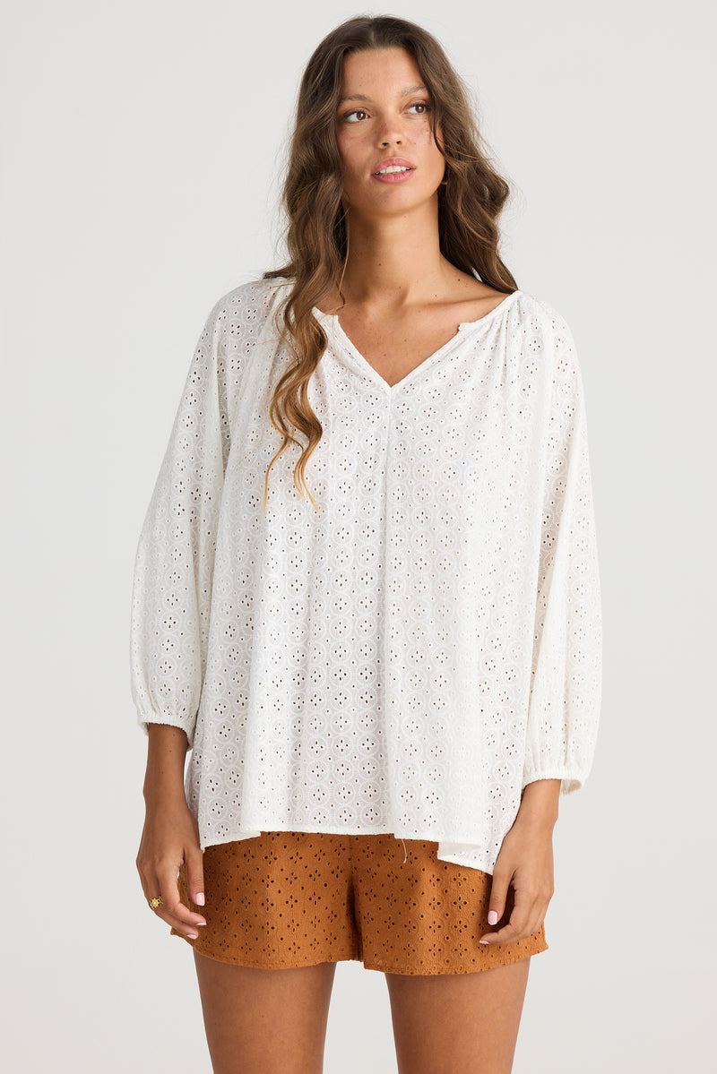 Talisman Isla Blouse in White Broderie