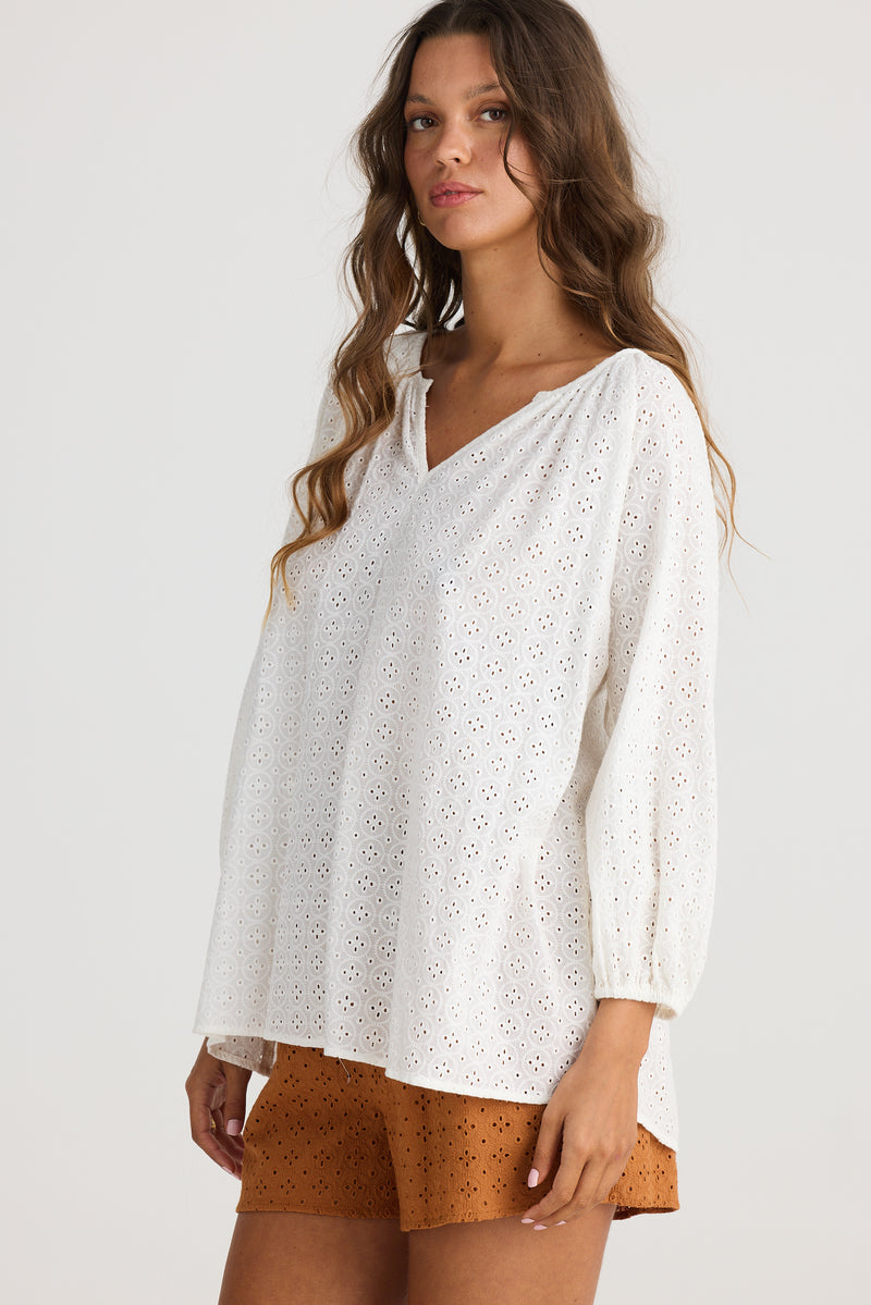 Talisman Isla Blouse in White Broderie