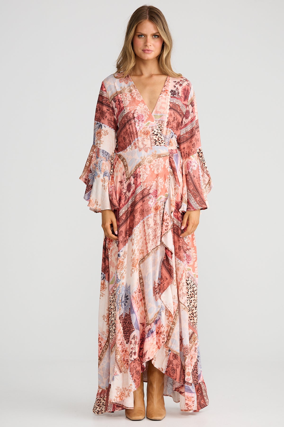 Talisman Carly Wrap Dress in Nomad Patchwork