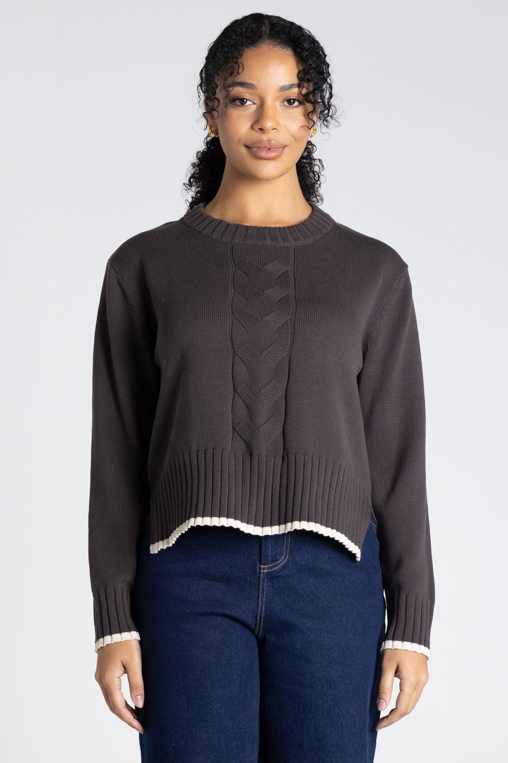 Two-T's Cable Knit with Tipping in Slate