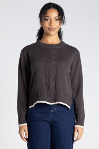 Two-T's Cable Knit with Tipping in Slate