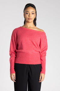 Two-T's Off Shoulder Fluffy Knit in Raspberry