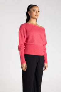 Two-T's Off Shoulder Fluffy Knit in Raspberry