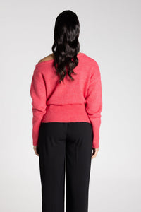 Two-T's Off Shoulder Fluffy Knit in Raspberry