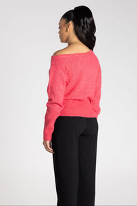 Two-T's Off Shoulder Fluffy Knit in Raspberry
