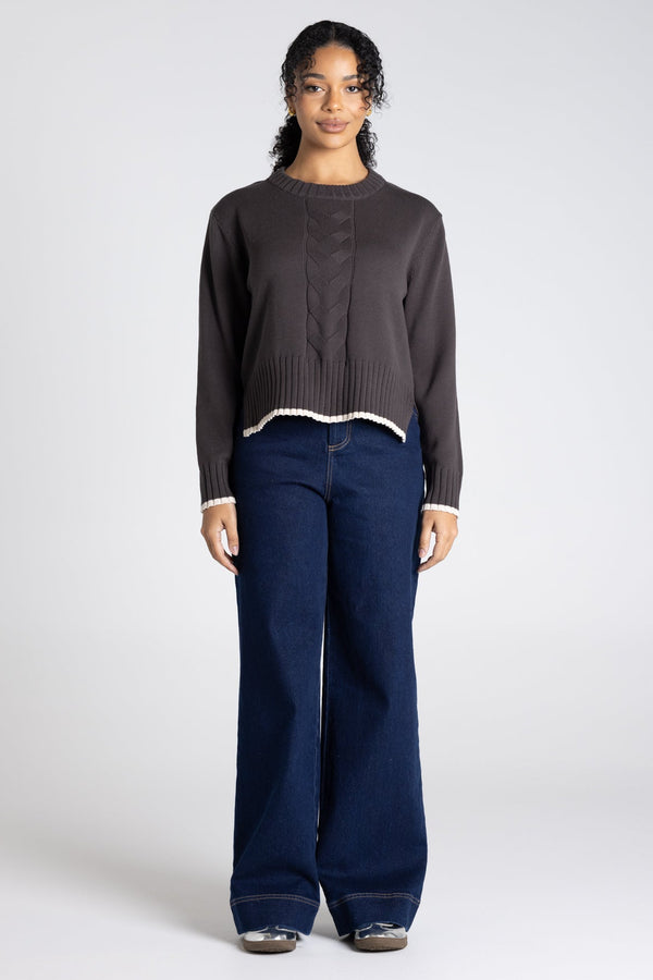 Two-T's Cable Knit with Tipping in Slate
