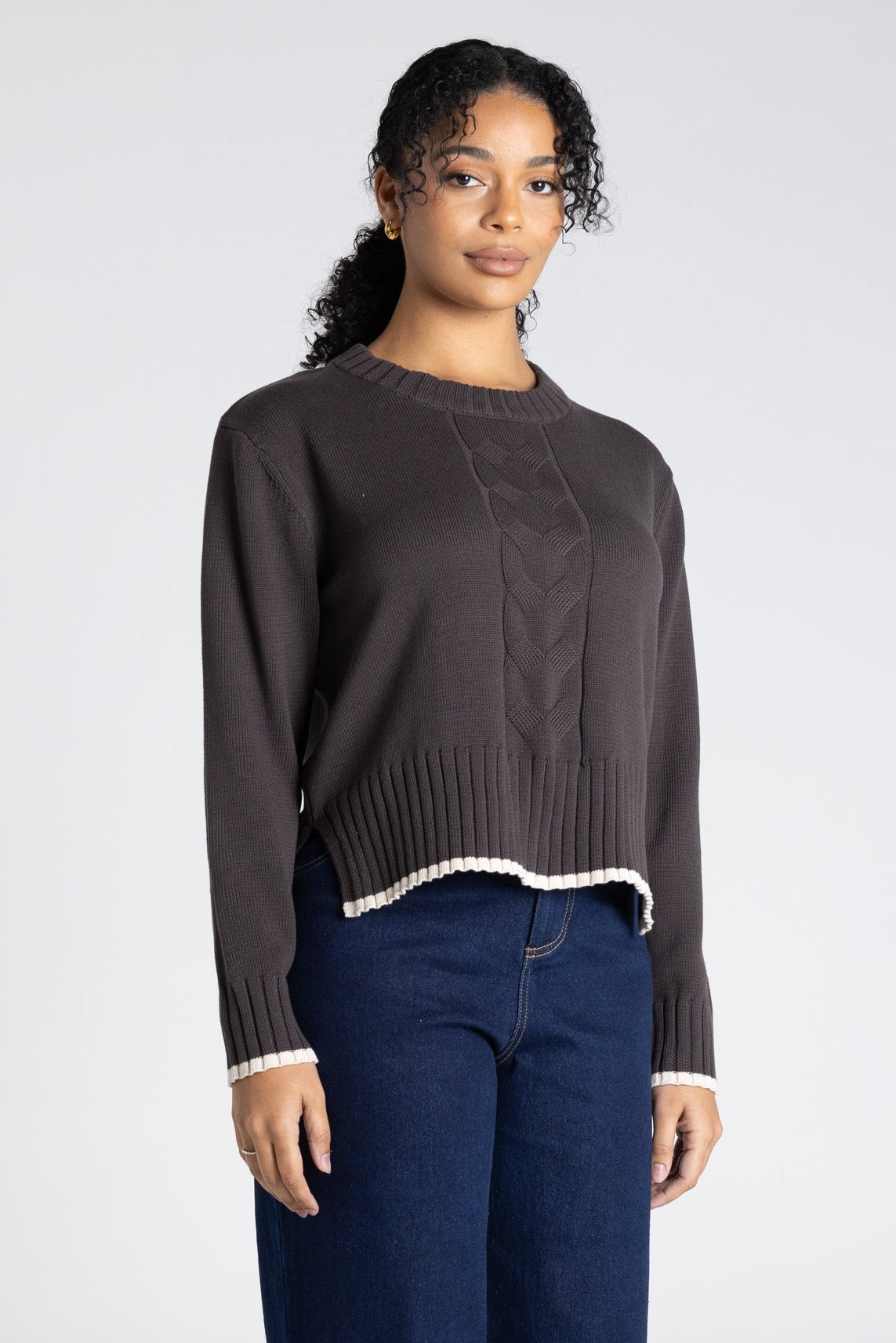 Two-T's Cable Knit with Tipping in Slate