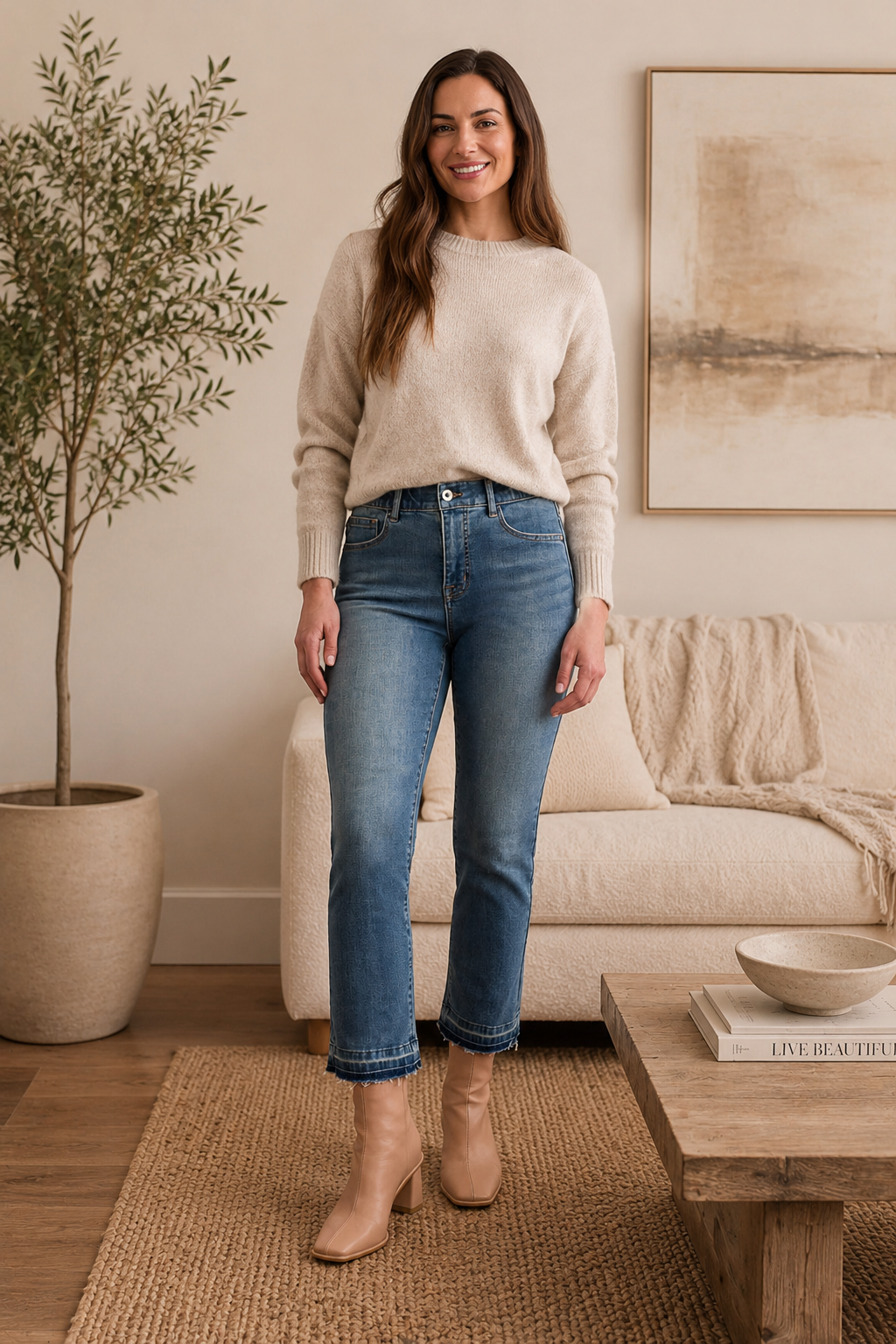 Tribal Sophia Curvy Hugging Microflare Crop Jean in True Vintage