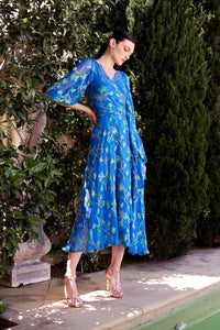 Sacha Drake WATER LILY Wrap Dress in Cobalt Jade Floral