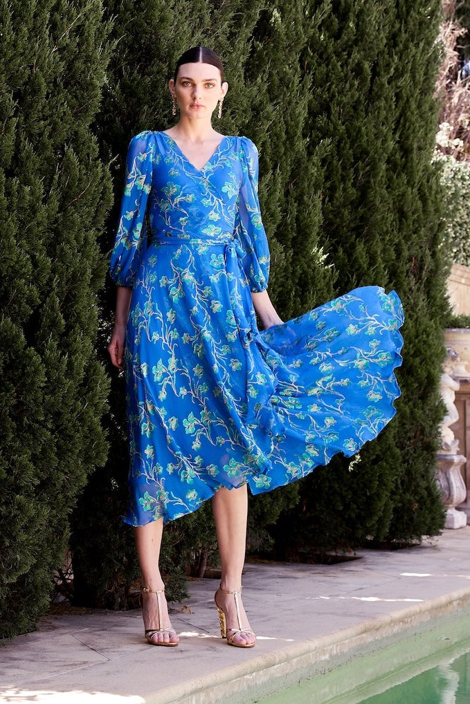 Sacha Drake WATER LILY Wrap Dress in Cobalt Jade Floral