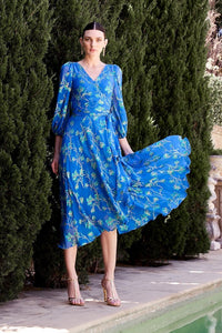 Sacha Drake WATER LILY Wrap Dress in Cobalt Jade Floral