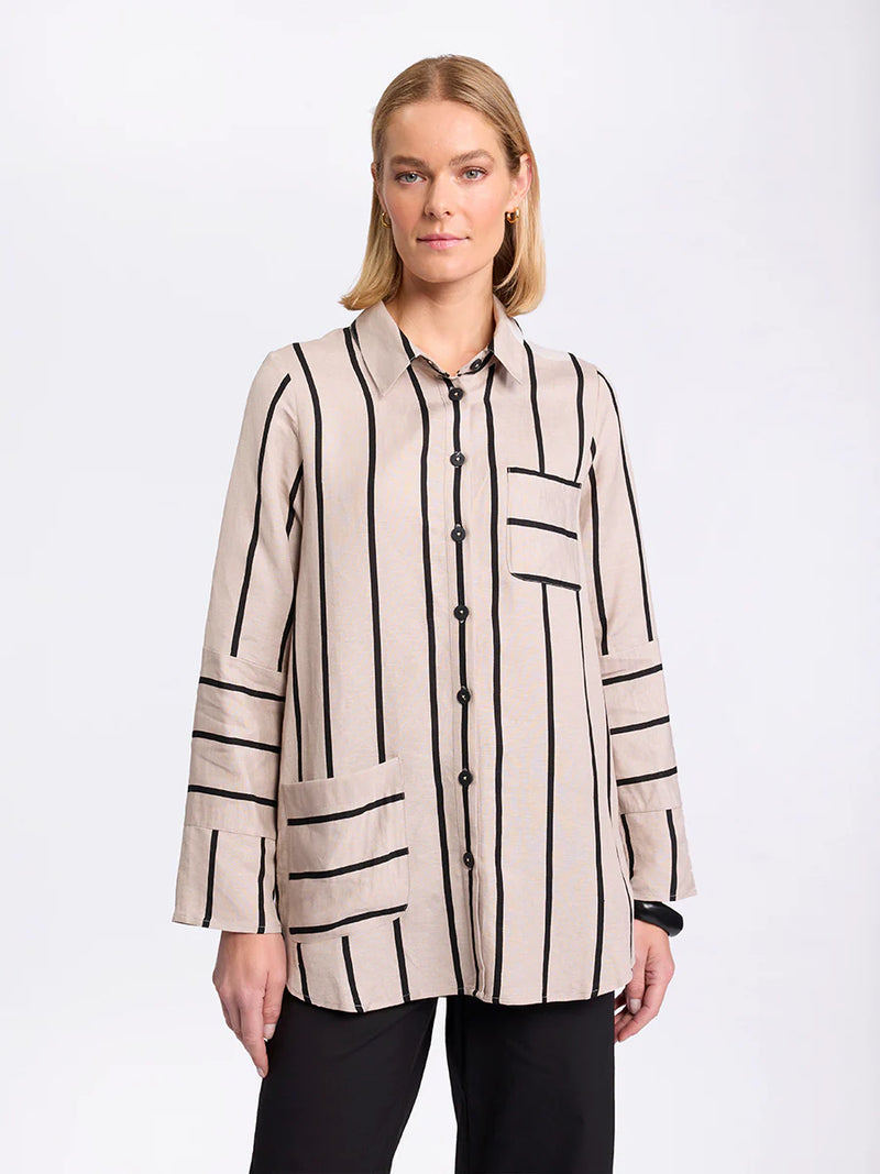 Marco Polo Spliced Stripe Shirt in Natural Stripe