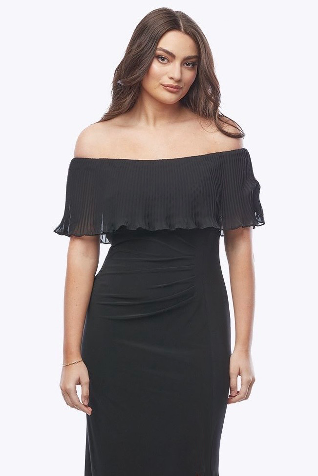 Zaliea Pleated Frill Gown in Black Z0147