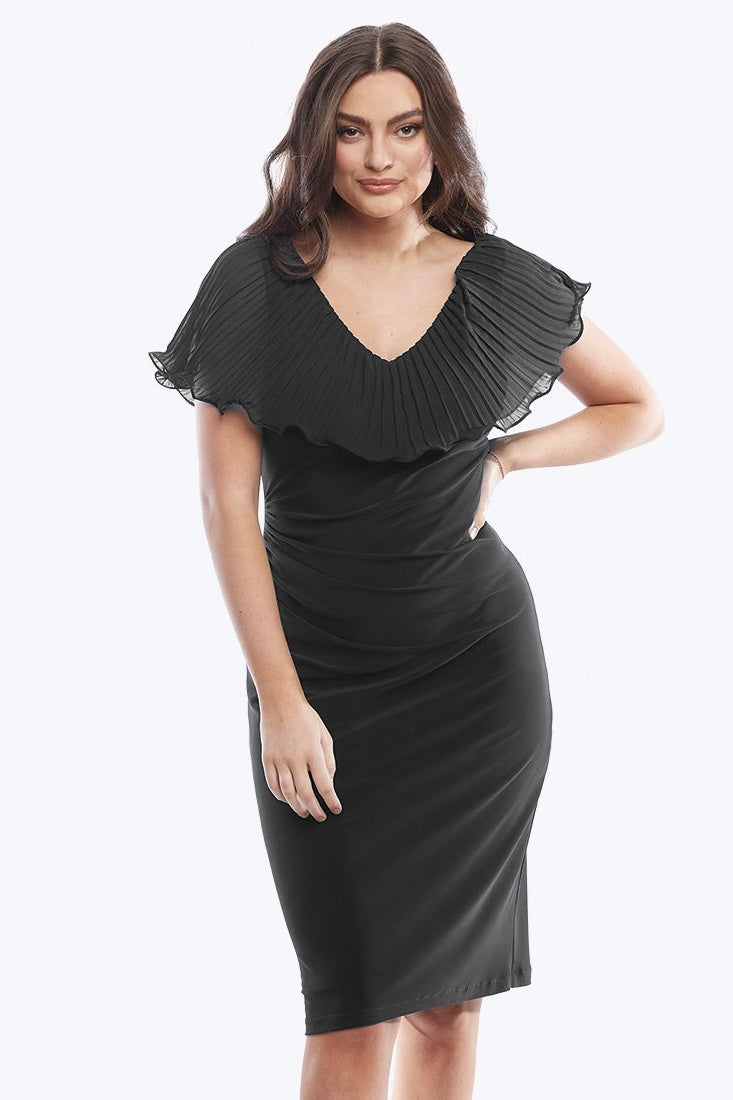 Zaliea Pleated Frill Dress in Black Z0089