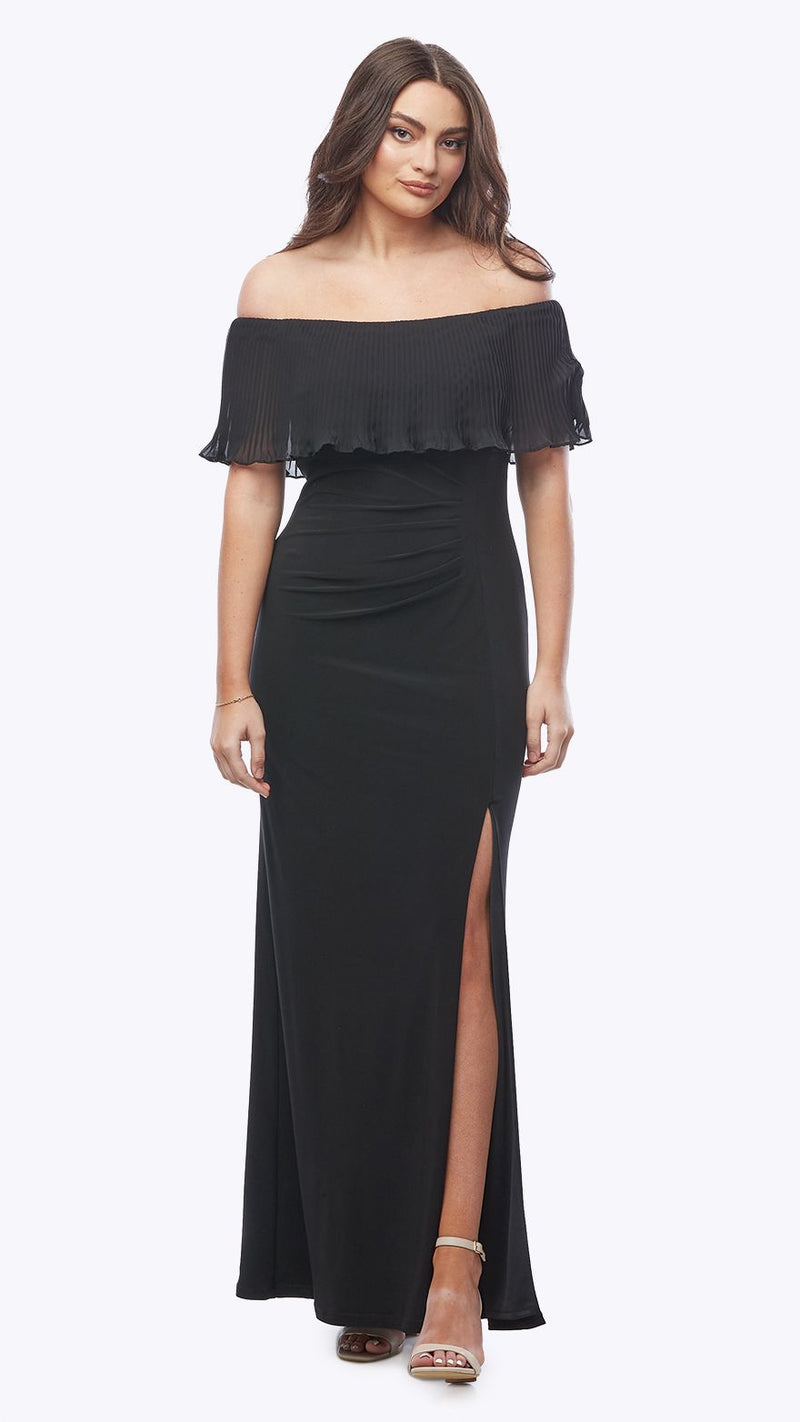 Zaliea Pleated Frill Gown in Black Z0147