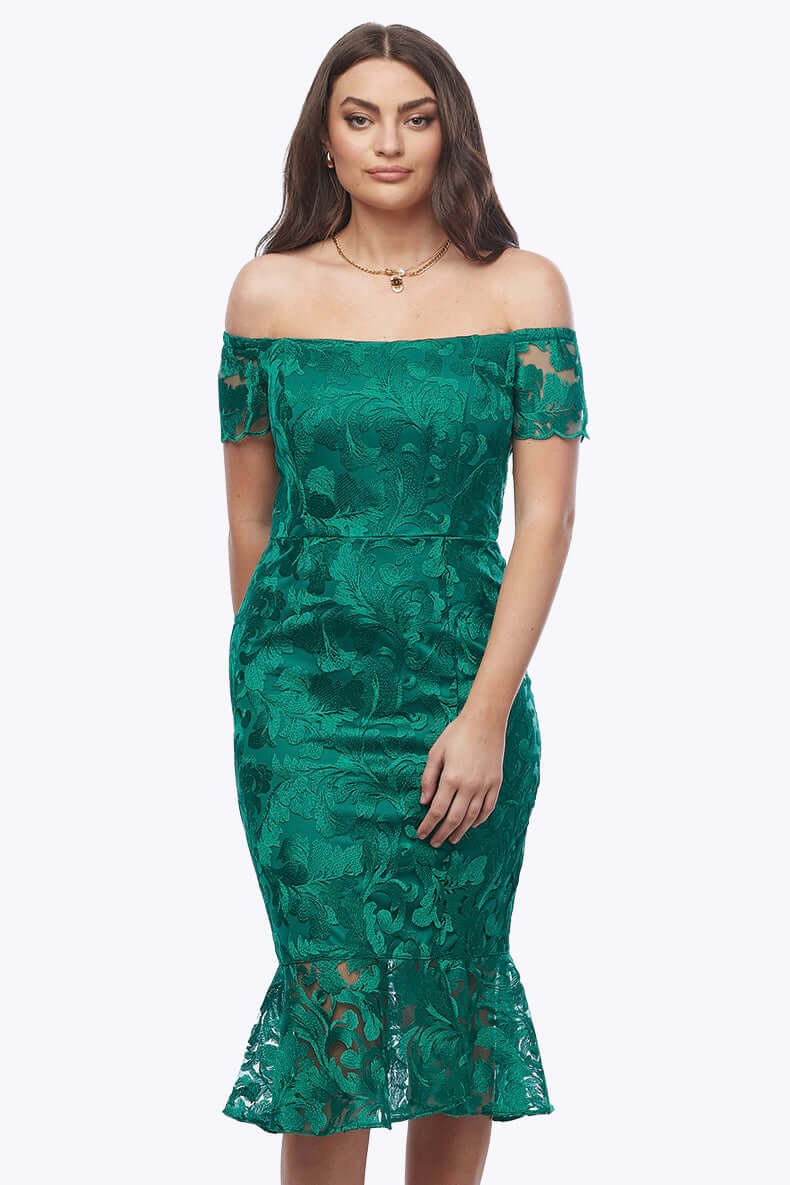 Zaliea Off The Shoulder Dress in Jade Lace Z0411