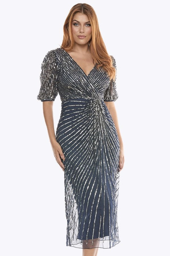 Zaliea Gunmetal Silver Sequin Dress in Midnight Z0416