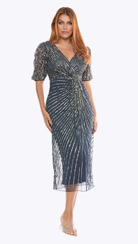 Zaliea Gunmetal Silver Sequin Dress in Midnight Z0416